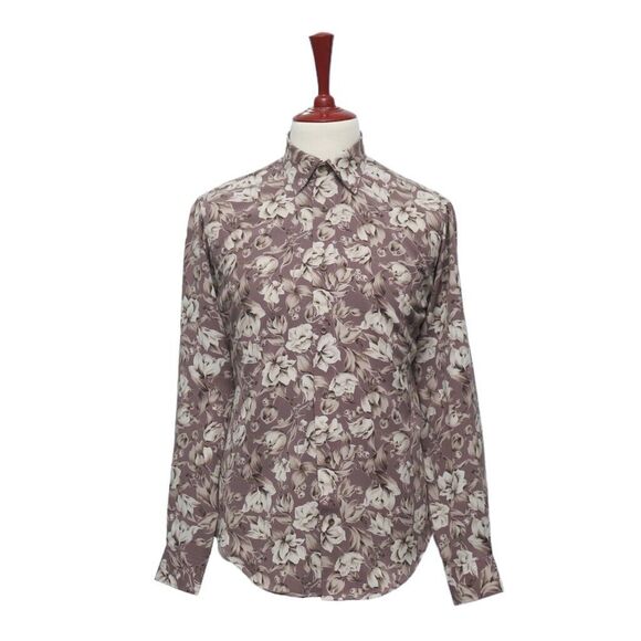 Chiragh Apparel Other - Mens Silky Shirt Button Up Floral Lavender Beige Casual Hawaiian Beach Medium